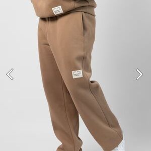 Comfort Tan wide leg Sweatpants with Affirmation Patch Detail